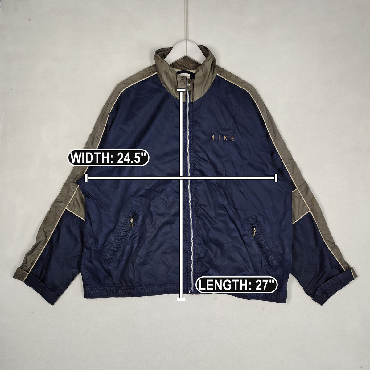Vintage Nike Spellout Windbreaker Navy Taupe Full Zip Men’s Large
