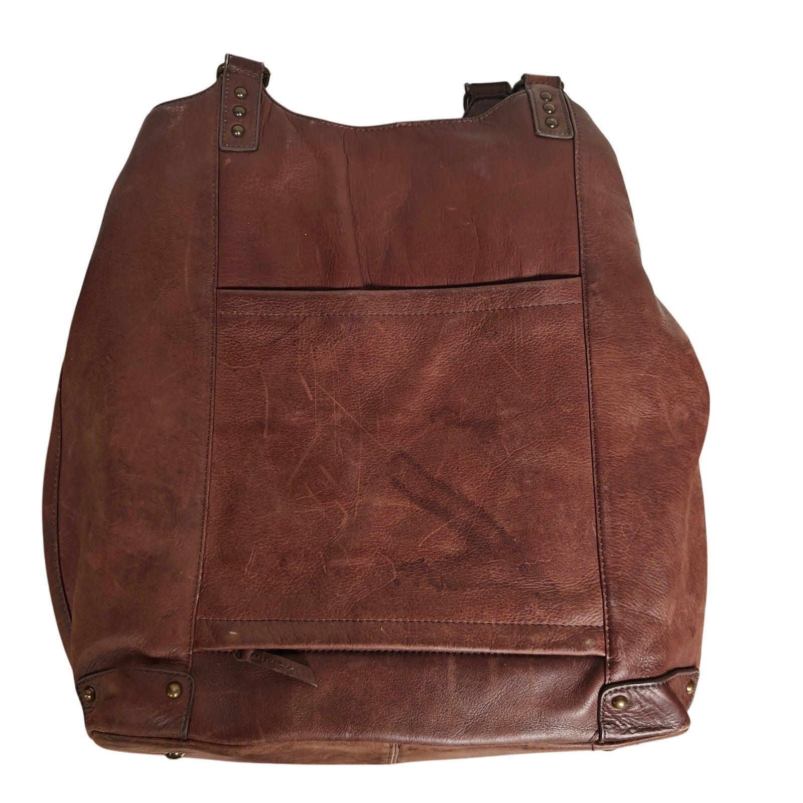 Leather Tote Bag Brown Shoulder Work Laptop Carryall with Front Pocket