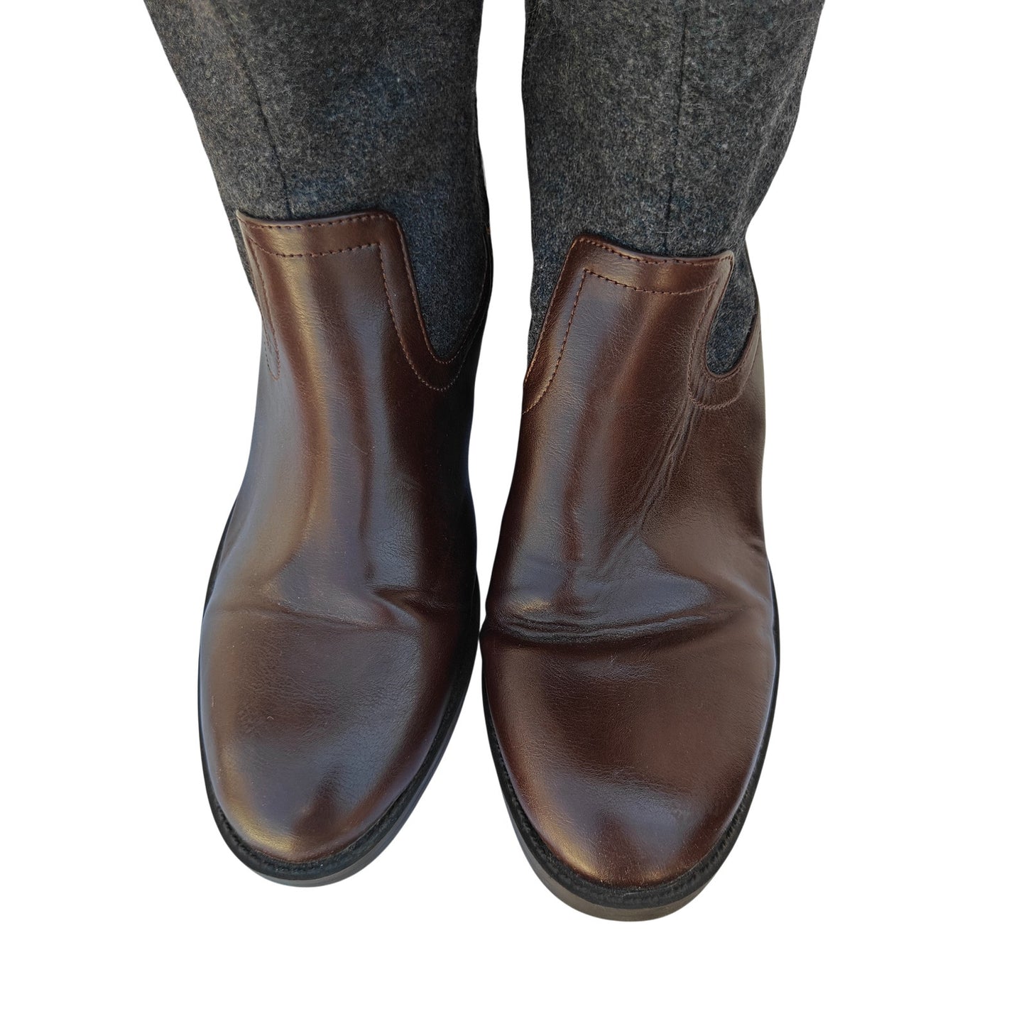 Brown Leather & Wool Tall Boots
