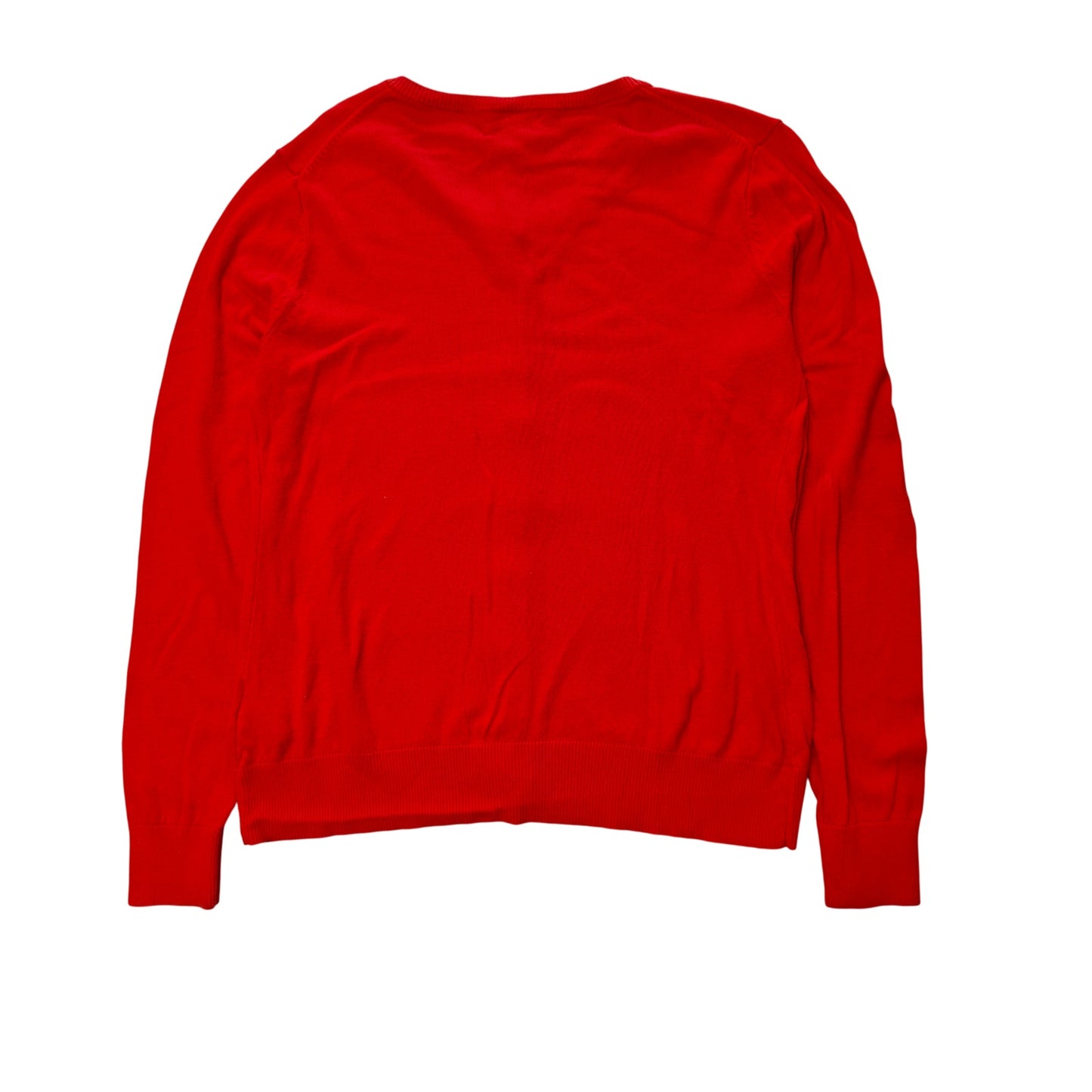 Red Button Front Crewneck Cardigan