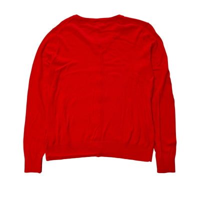 Red Button Front Crewneck Cardigan