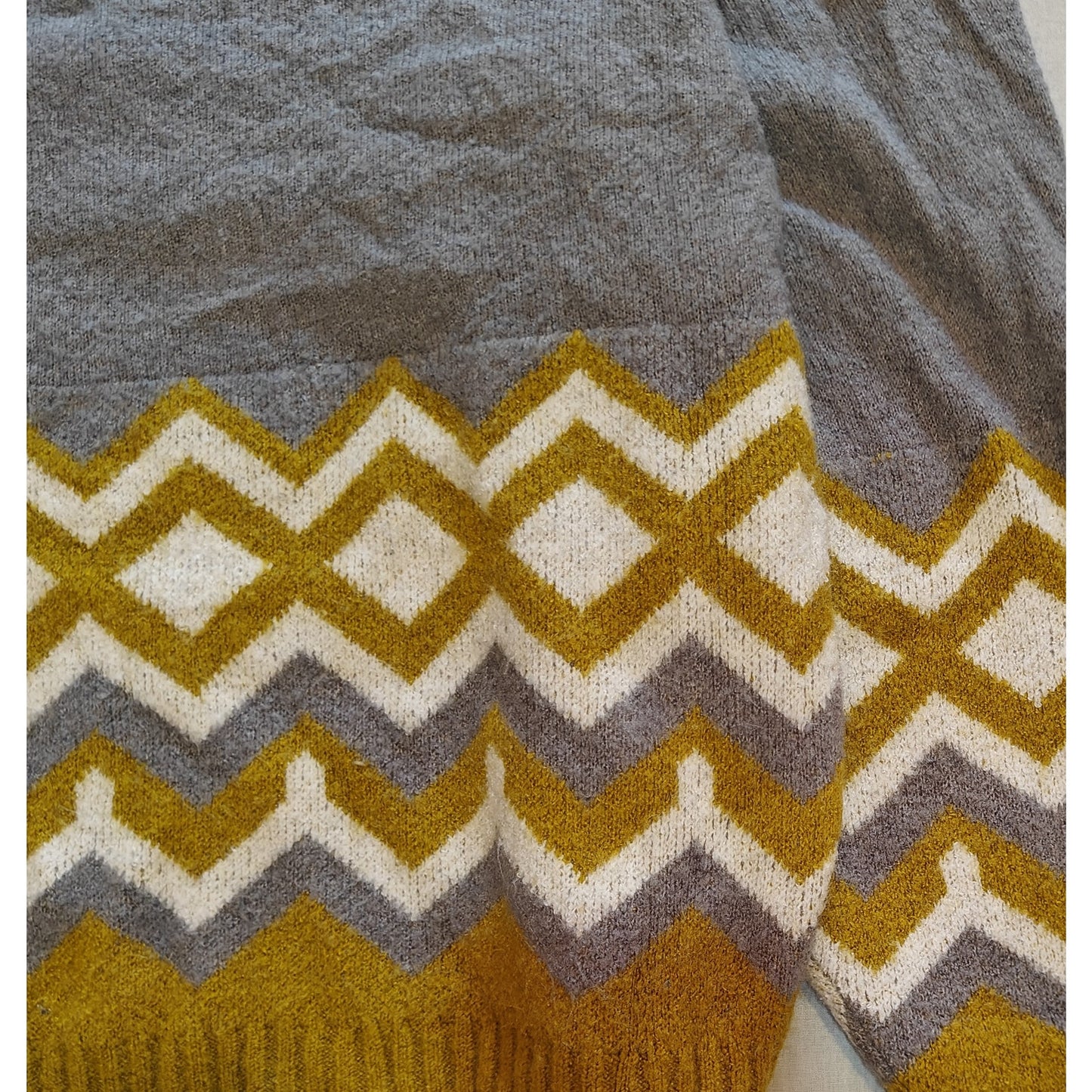 Gray and Yellow Chevron Fair Isle Knit Sweater