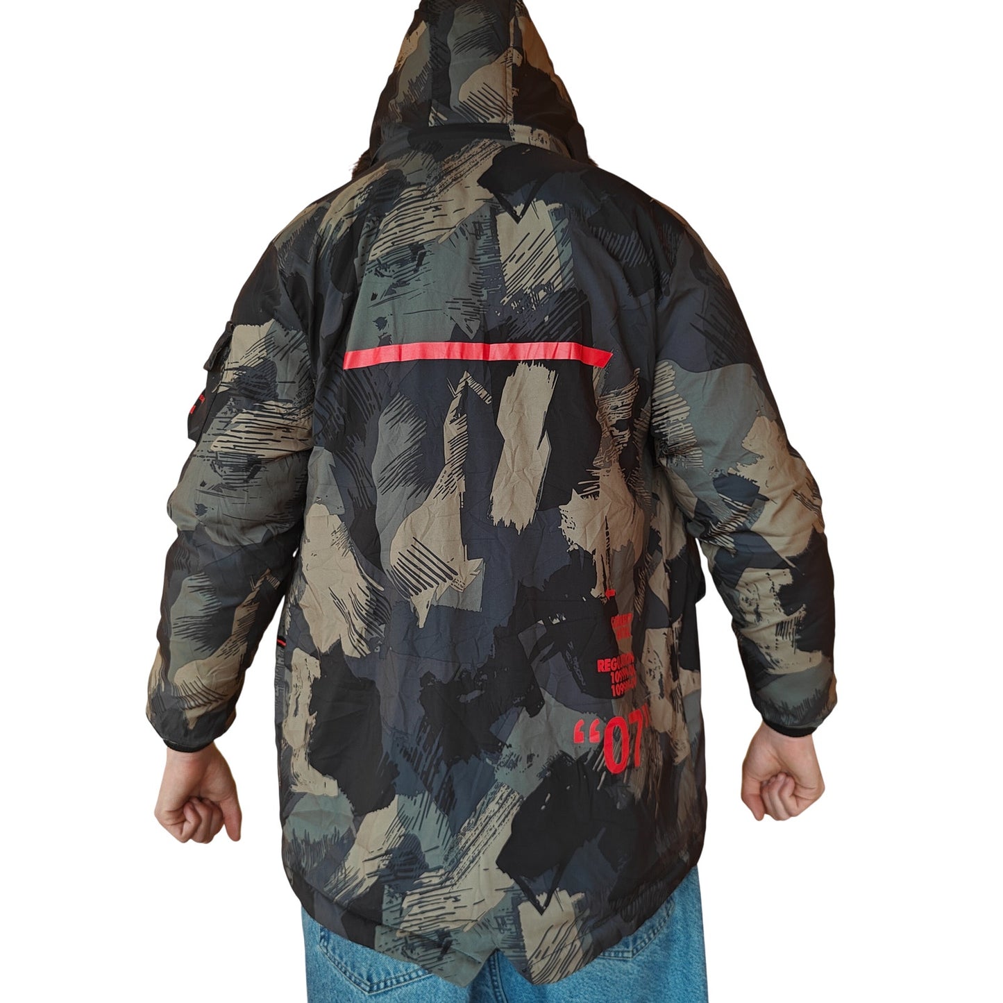 Green and Brown Abstract Camo Puffer Jacket