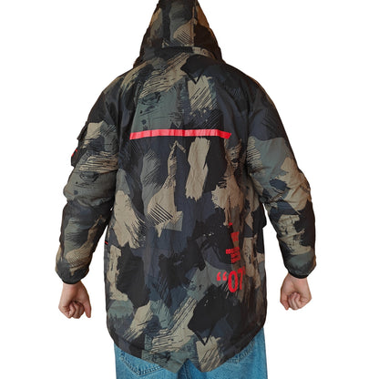 Green and Brown Abstract Camo Puffer Jacket