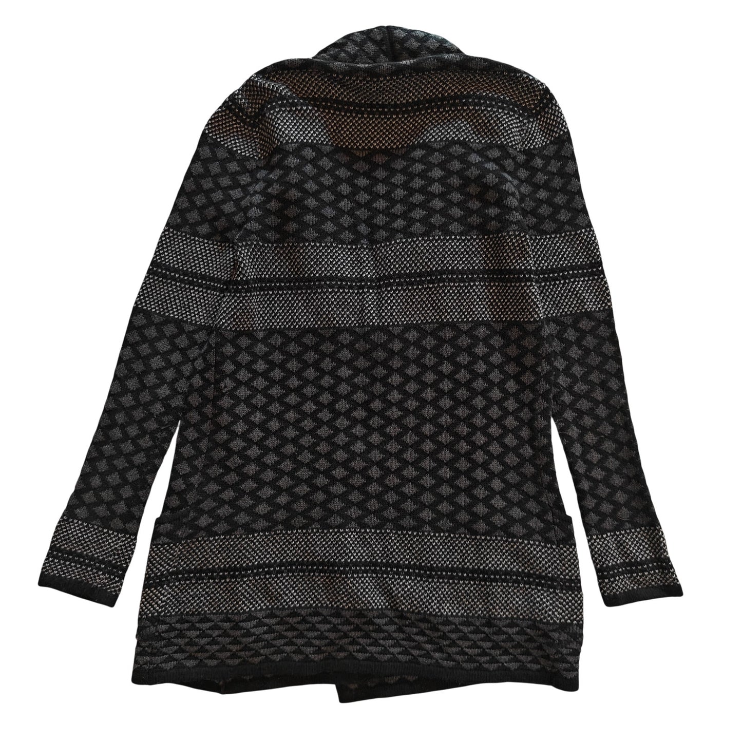 Black and Gray Textured Knit Open Front Coatigan