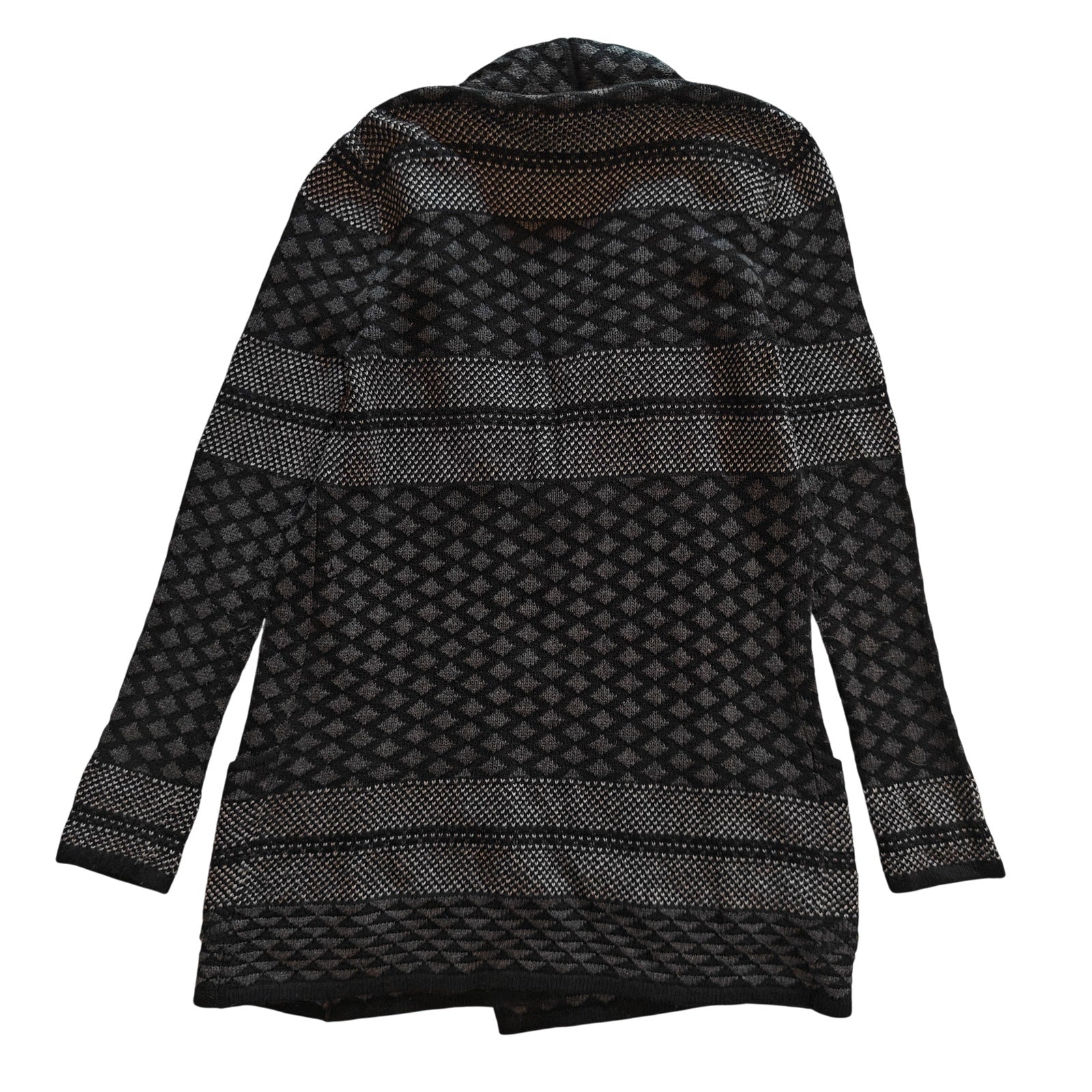 Black and Gray Textured Knit Open Front Coatigan