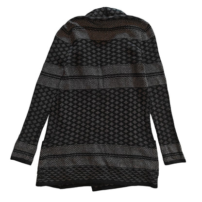 Black and Gray Textured Knit Open Front Coatigan
