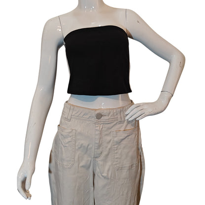 Black Strapless Tube Top With Side Stripe