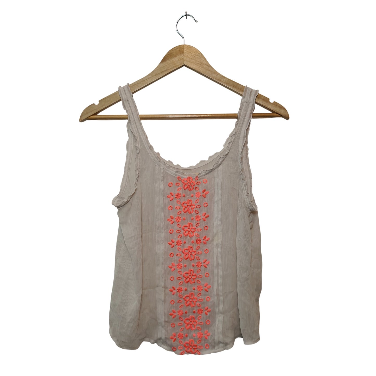 Sheer Tank Top With Neon Floral Embroidery