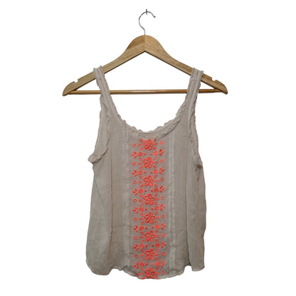 Sheer Tank Top With Neon Floral Embroidery