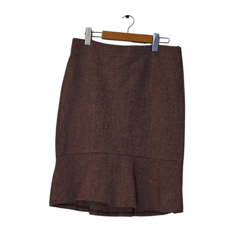 Wool Blend Pencil Skirt with Ruffle Hem