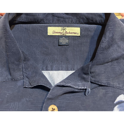 100% Silk Navy Floral Hawaiian Camp Shirt