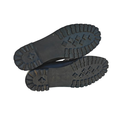 Black Leather Lug Sole Penny Loafers