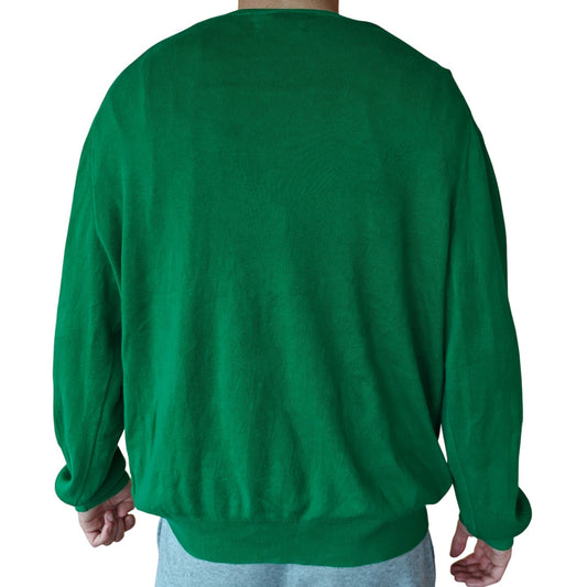 Green V-Neck Cotton Sweater