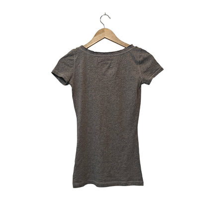 Gray Beaded V-Neck Embellished Tee