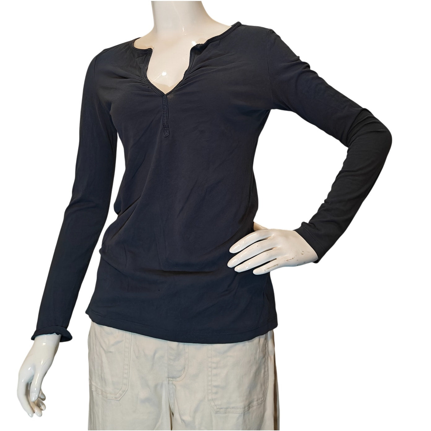 Blue Gray Long Sleeve V Neck Top