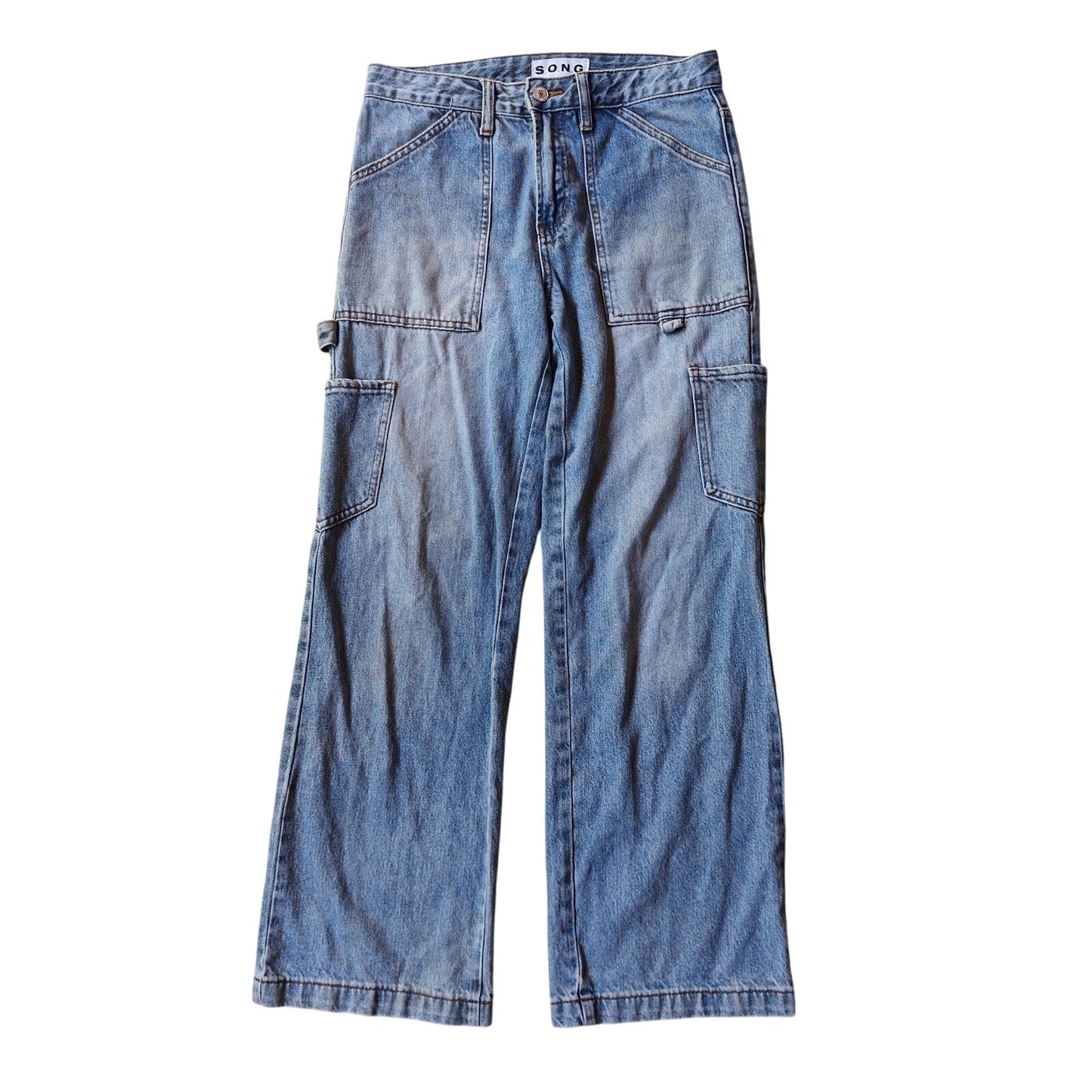 Light Wash Carpenter Jeans With Cargo Pockets