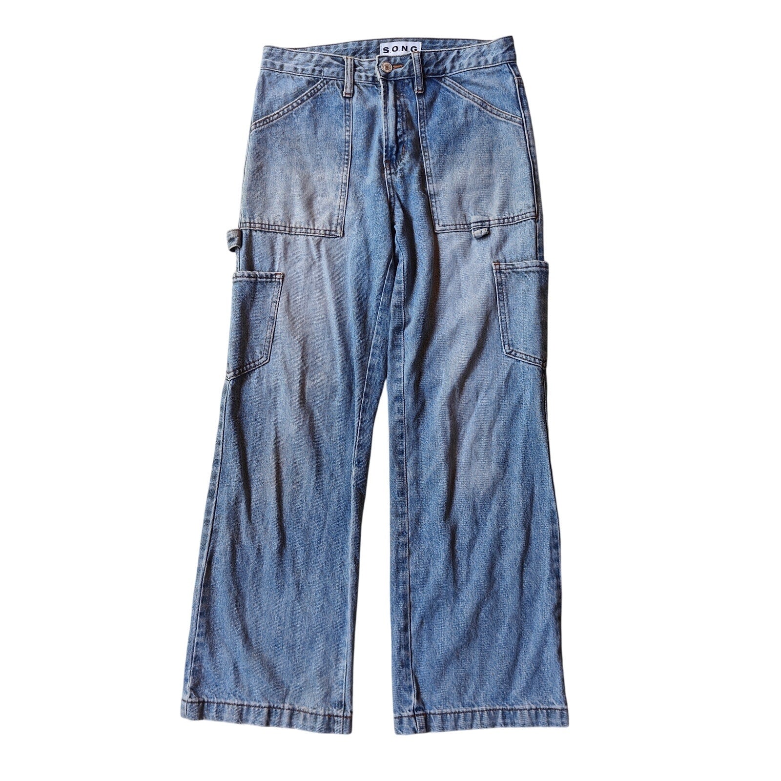 Light Wash Carpenter Jeans With Cargo Pockets