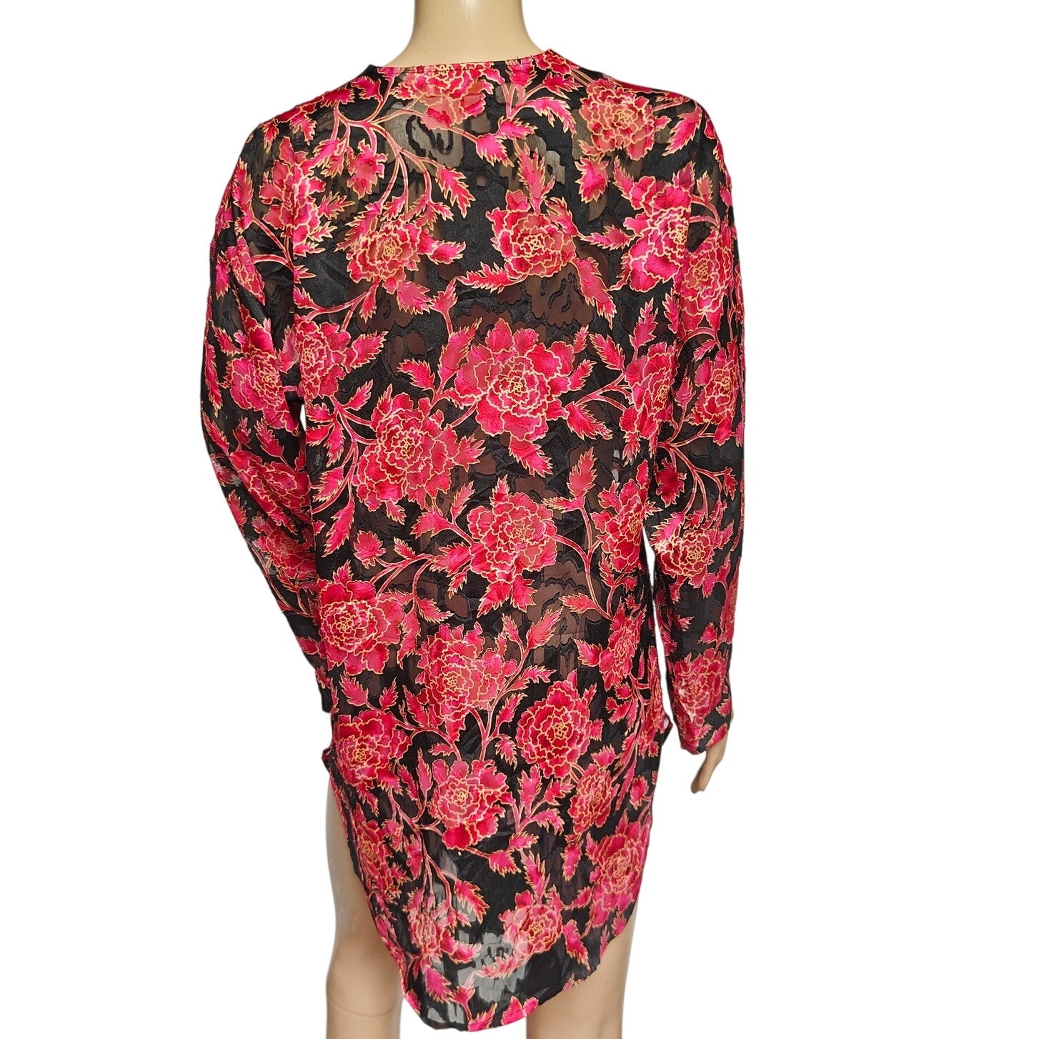 Black and Red Sheer Floral Nightgown
