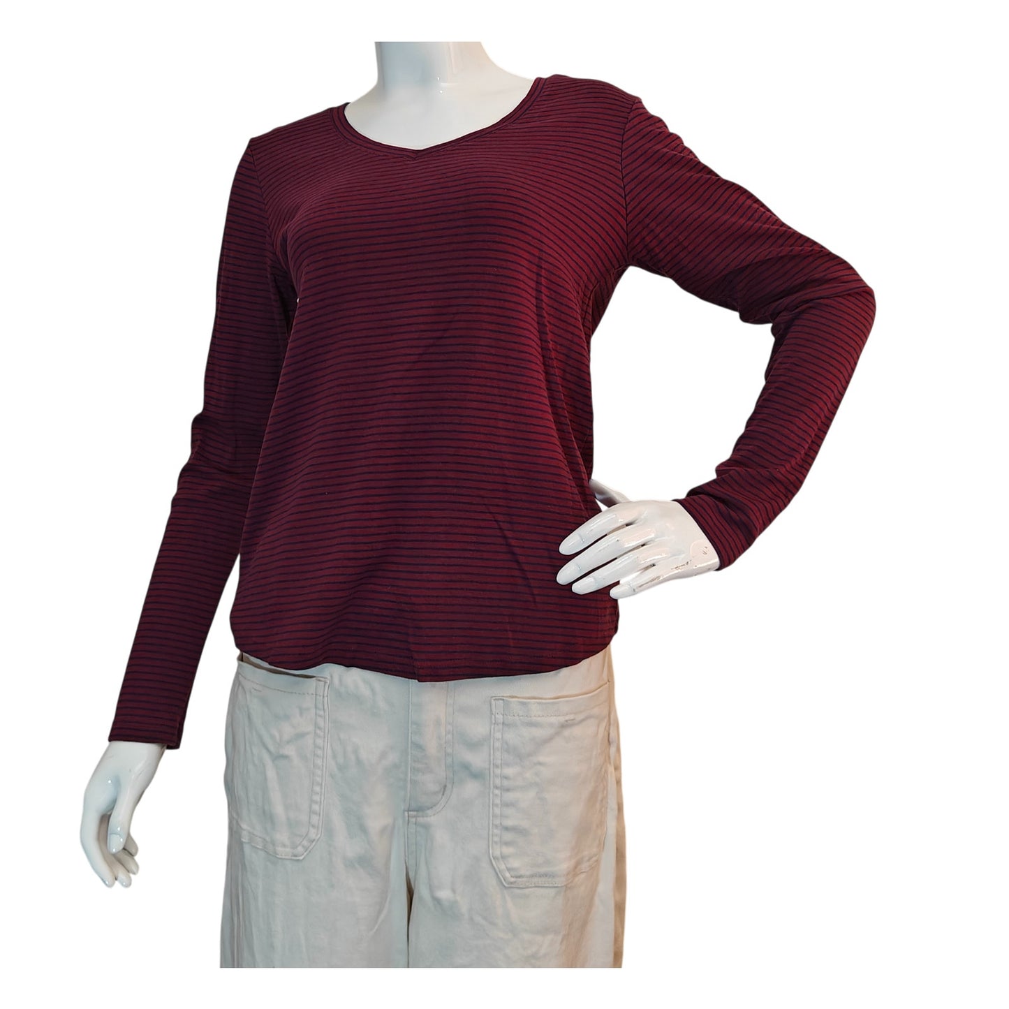 Red Navy Stripe V-Neck Long Sleeve Top