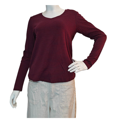 Red Navy Stripe V-Neck Long Sleeve Top