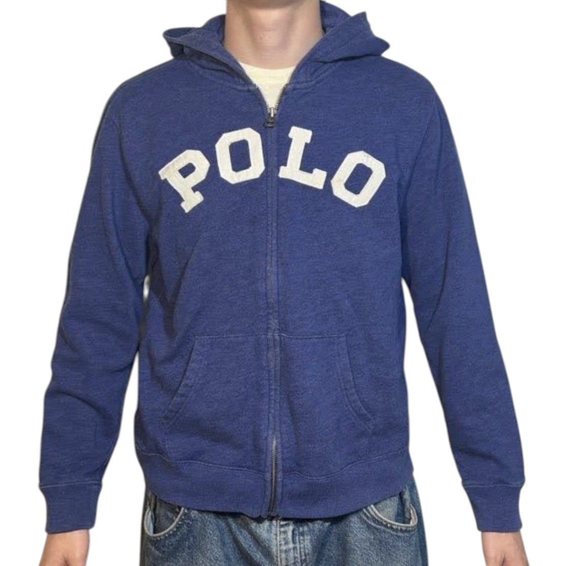 Blue Zip-Up Logo Hoodie