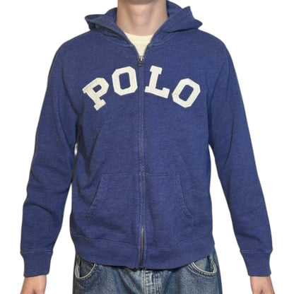 Blue Zip-Up Logo Hoodie