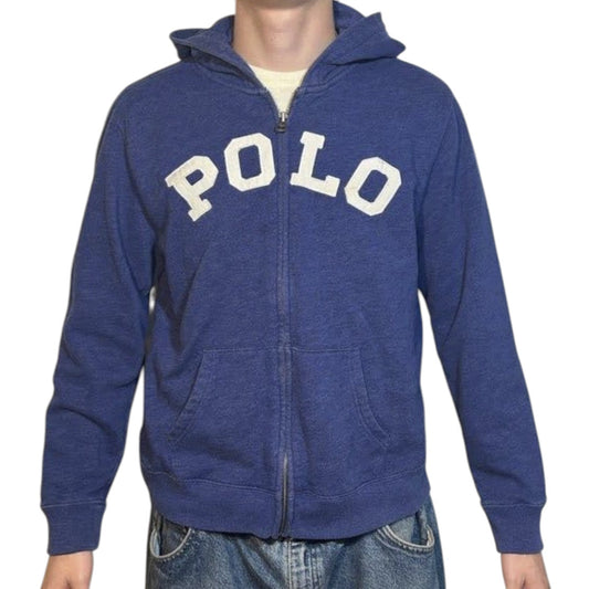 Blue Zip-Up Logo Hoodie