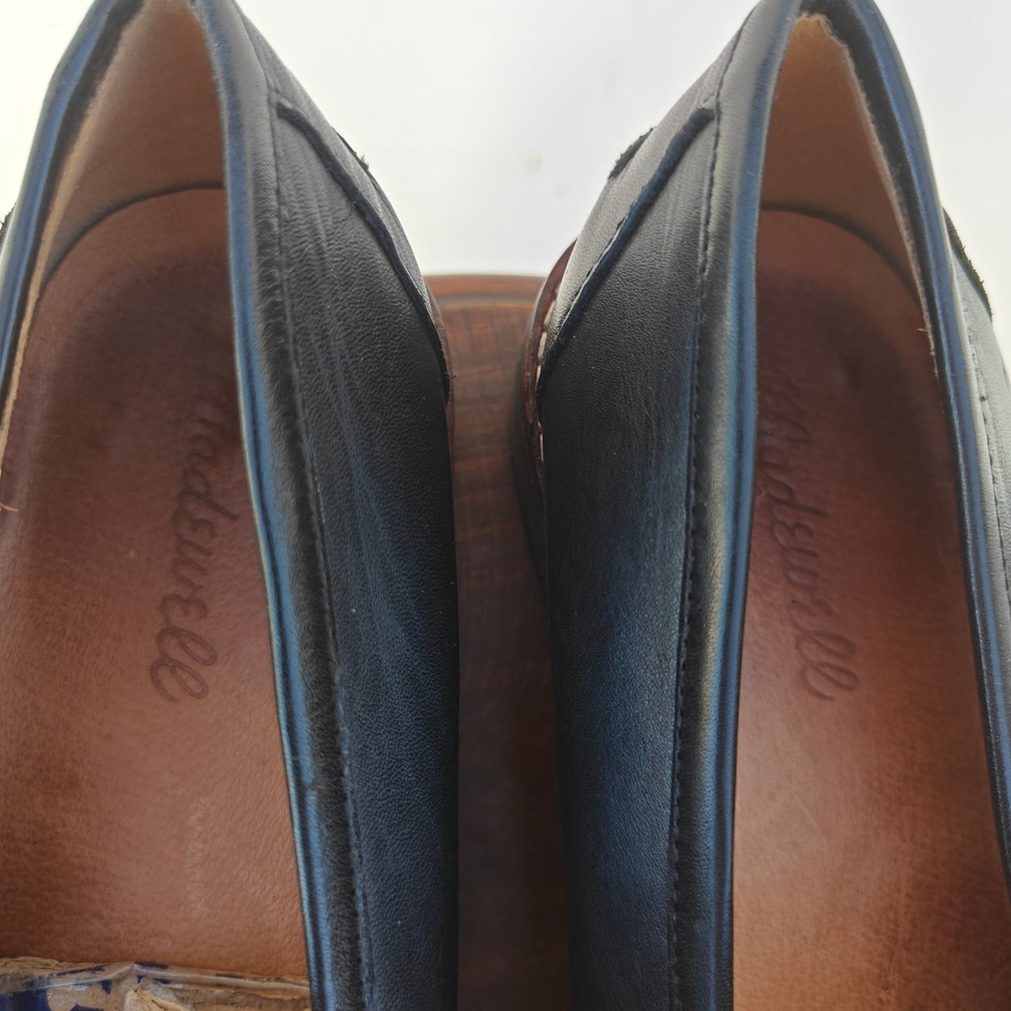 Black Leather Lug Sole Penny Loafers