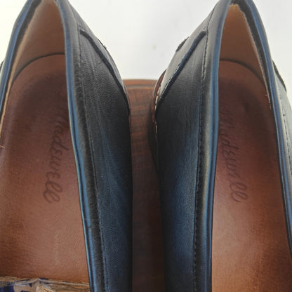 Black Leather Lug Sole Penny Loafers