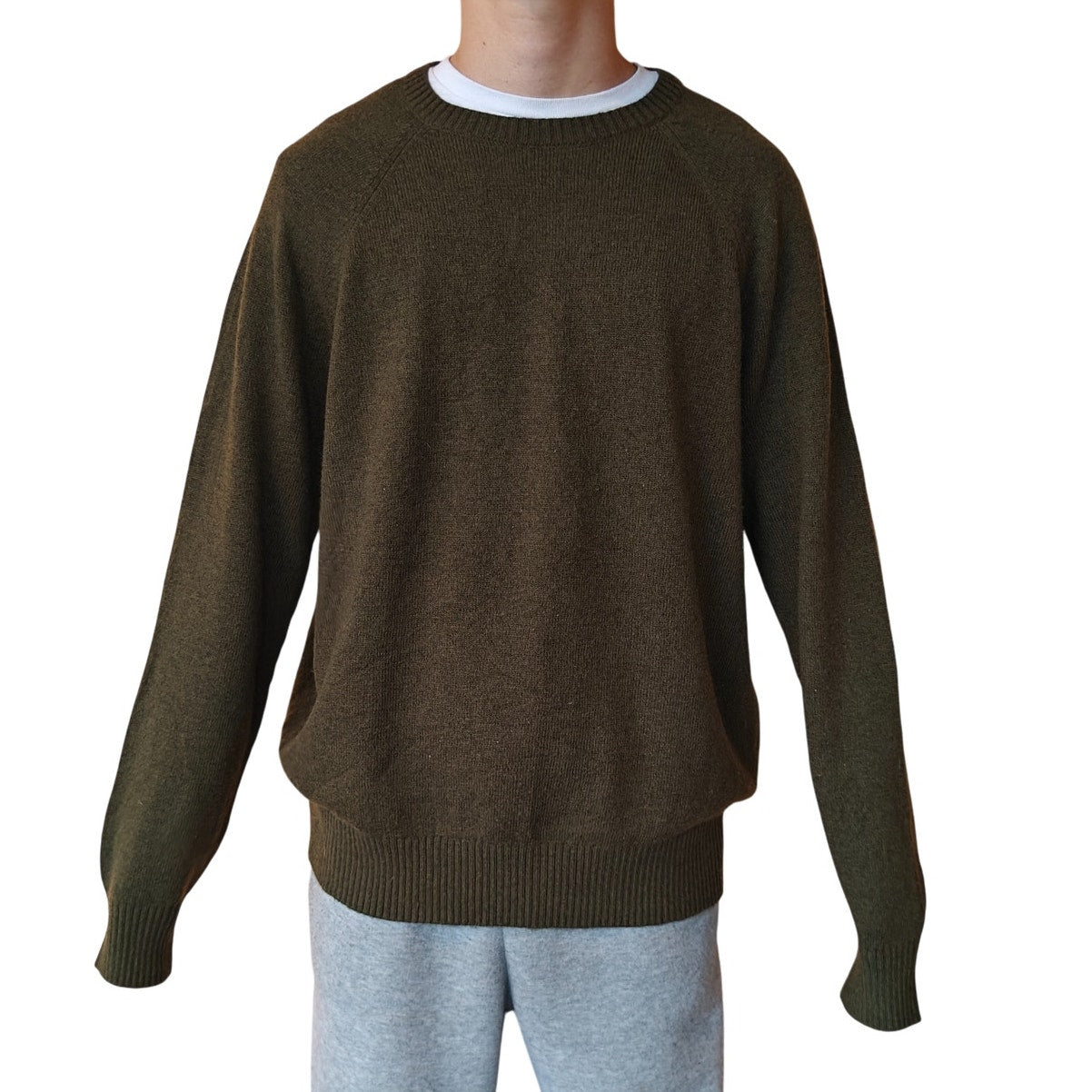 Olive Green Wool Blend Crewneck Sweater
