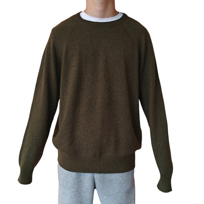Olive Green Wool Blend Crewneck Sweater