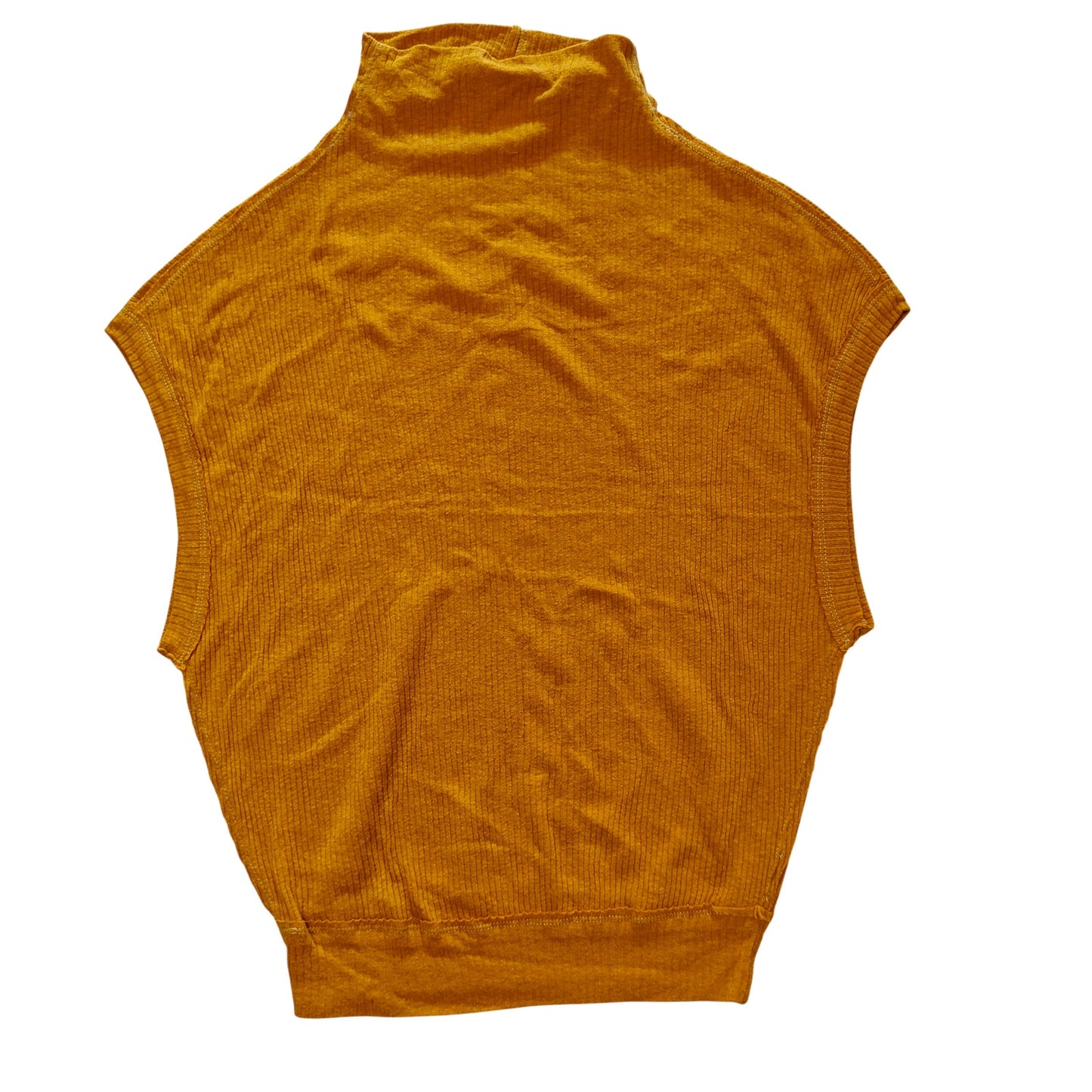 Mustard Yellow Ribbed Mock Neck Sleeveless Top