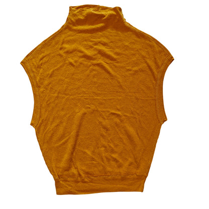 Mustard Yellow Ribbed Mock Neck Sleeveless Top