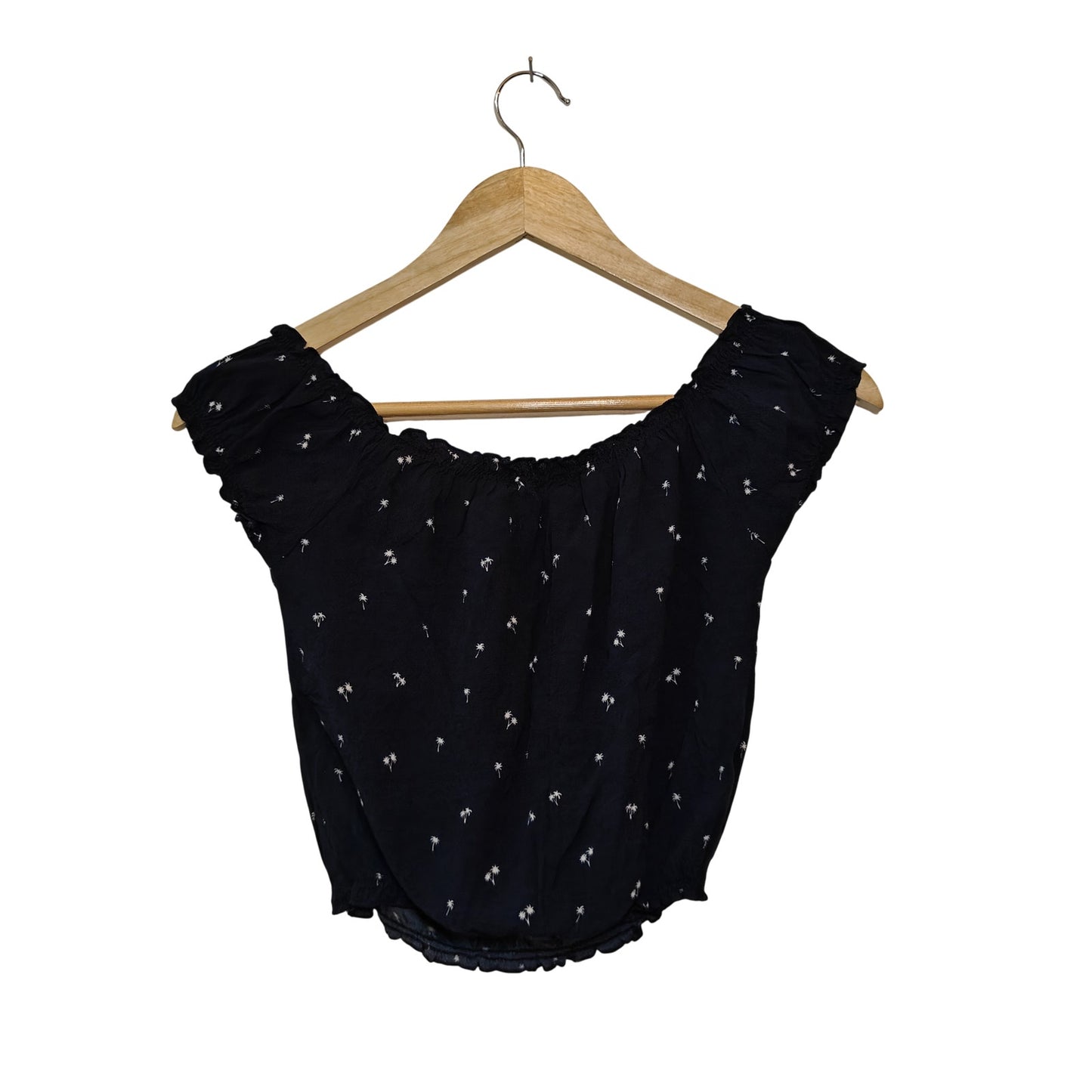 Black Off Shoulder Crop Top Palm Print