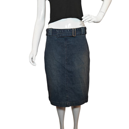 Belted Denim Pencil Skirt