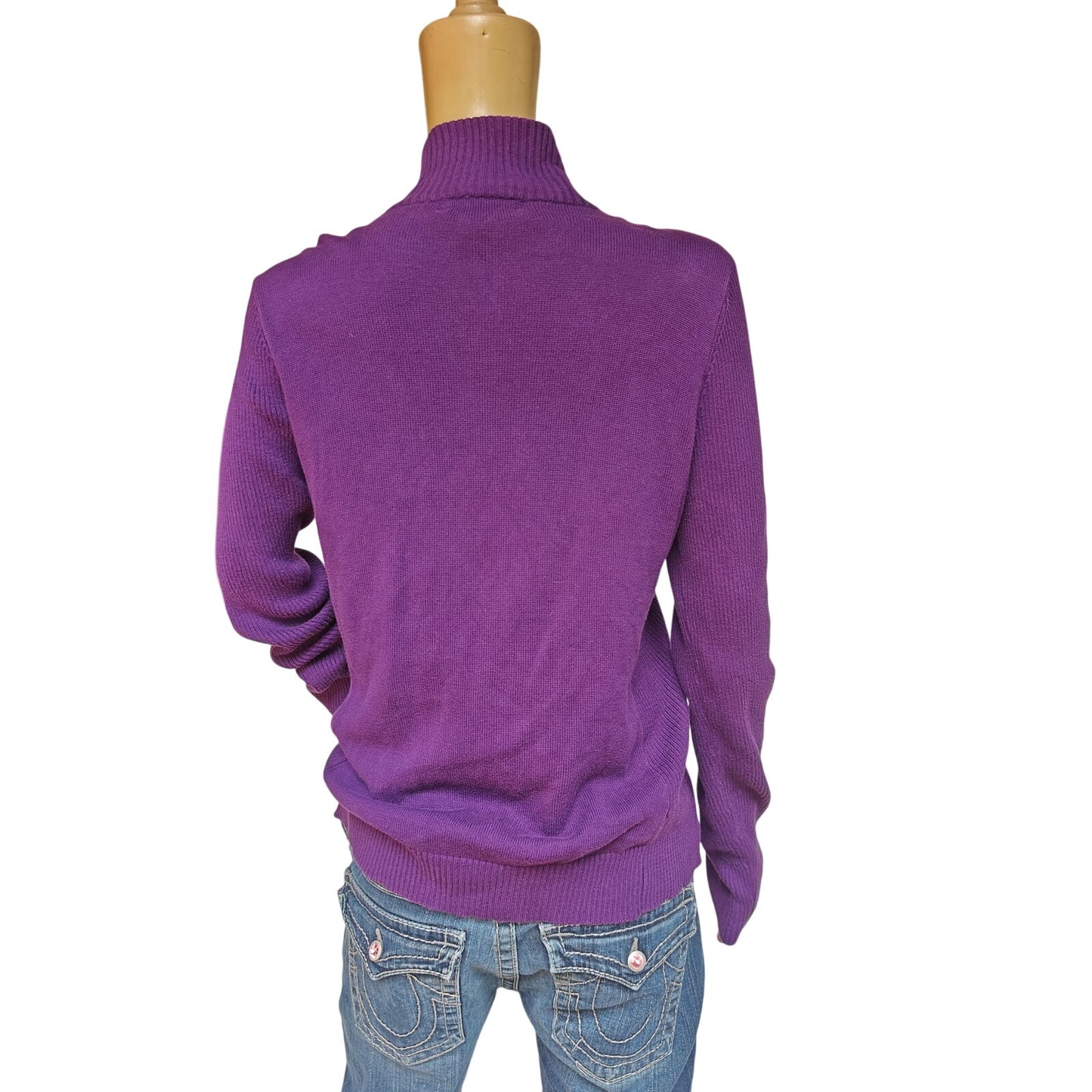 Purple Cotton Zip-Up Cardigan Sweater
