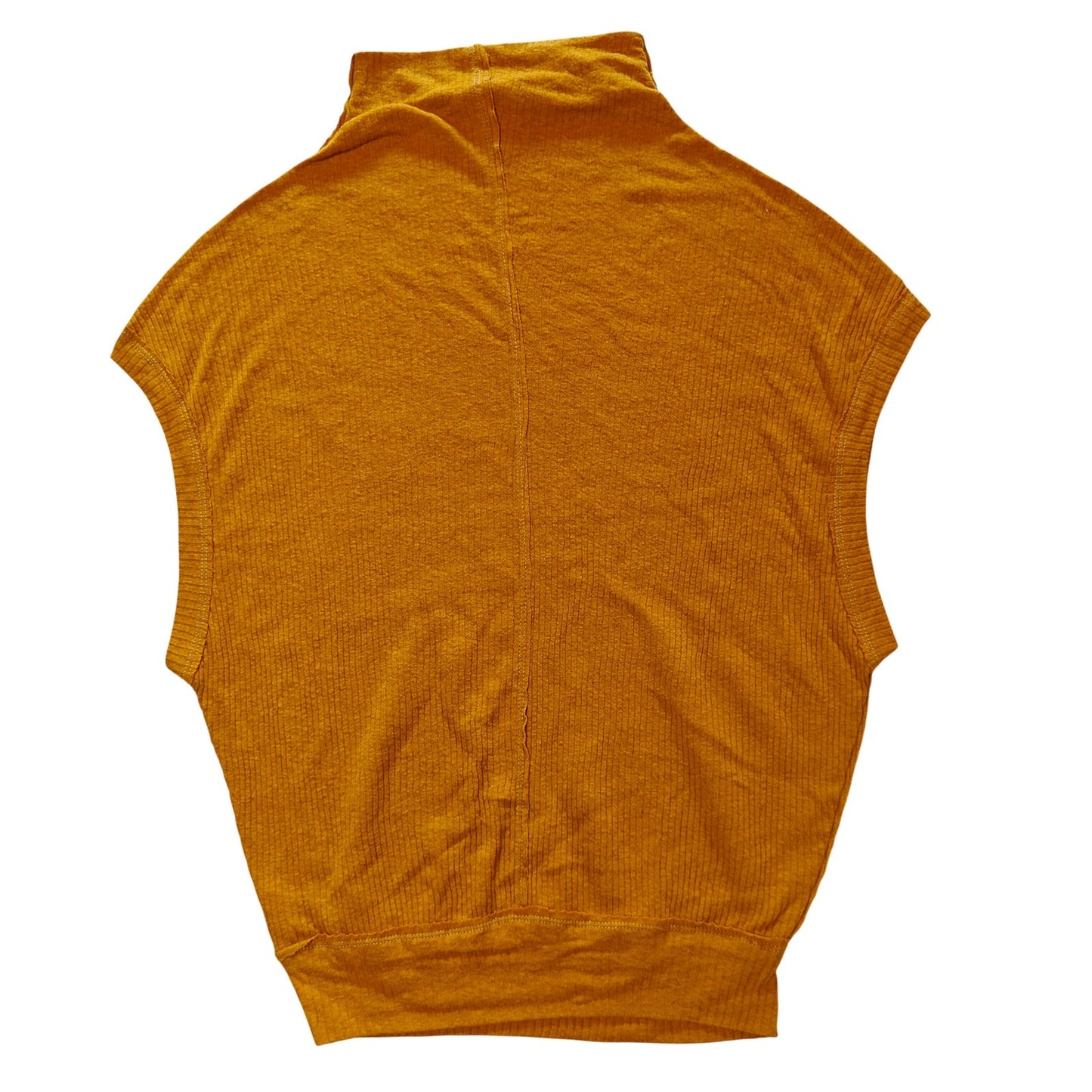 Mustard Yellow Ribbed Mock Neck Sleeveless Top