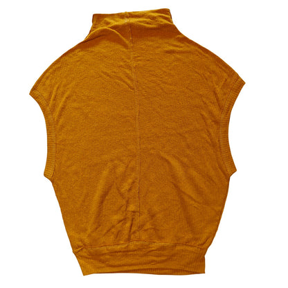 Mustard Yellow Ribbed Mock Neck Sleeveless Top