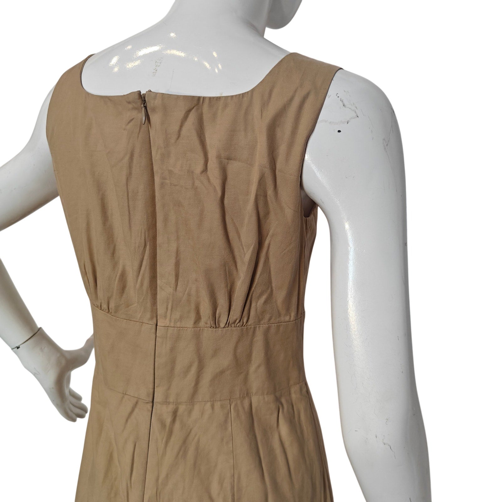 Tan Cotton Sleeveless Empire Waist Dress