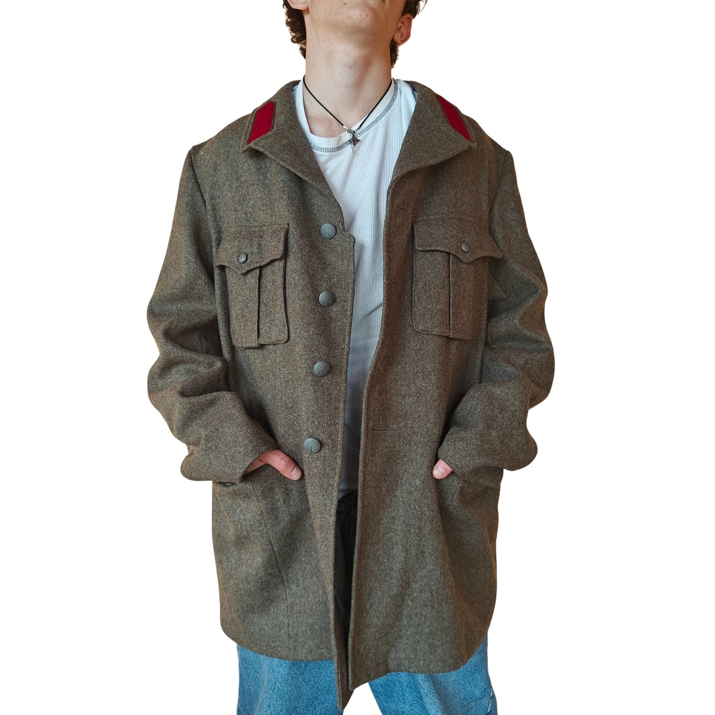 Vintage Scandinavian Wool Military Coat Red