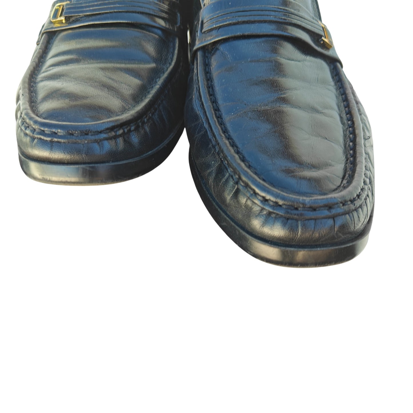 Mens Black Leather Moc Toe Loafers