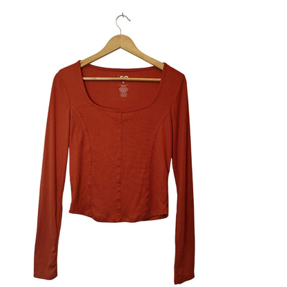 Orange Square Neck Long Sleeve Top