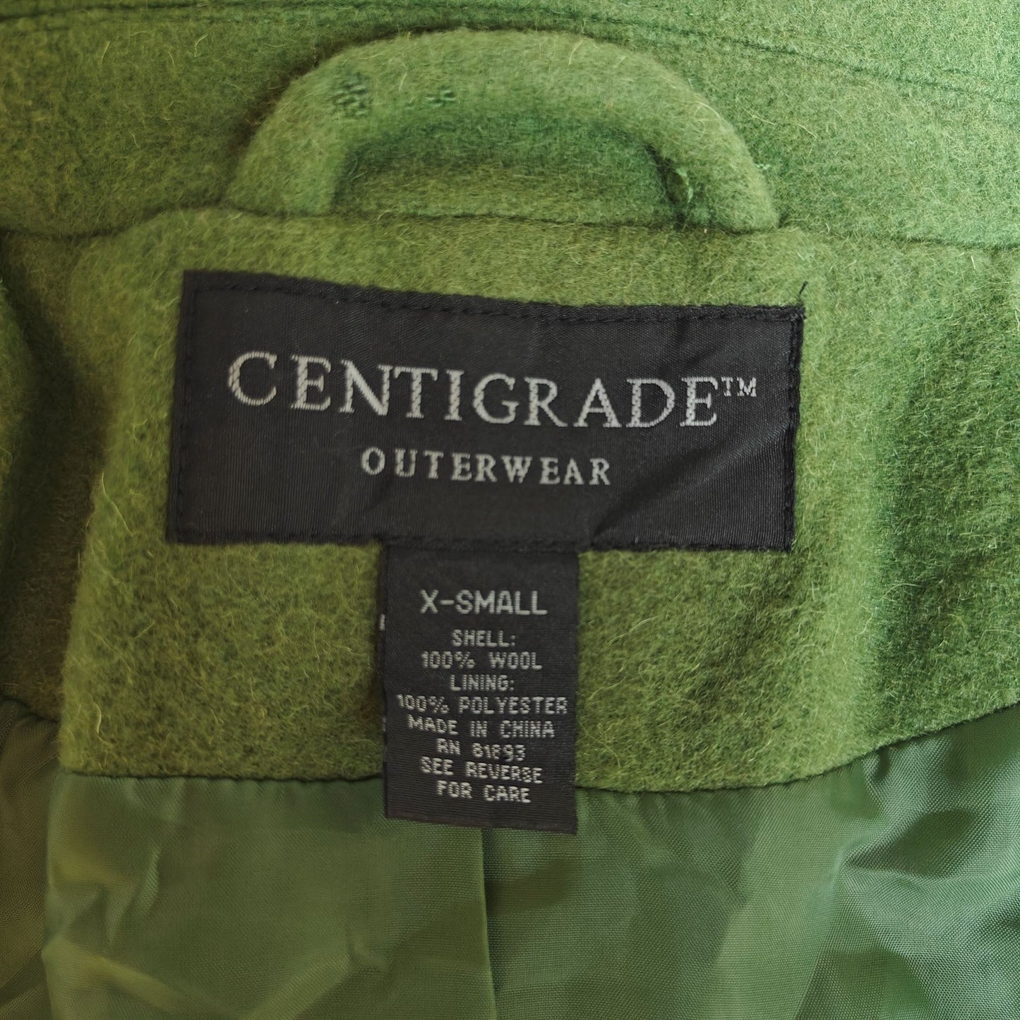 Green Wool Blend Double Breasted Peacoat
