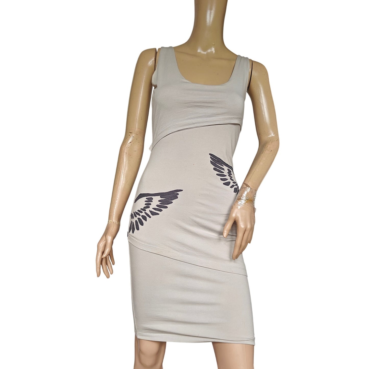 Gray Organic Cotton Wing Print Bodycon Tank Dress