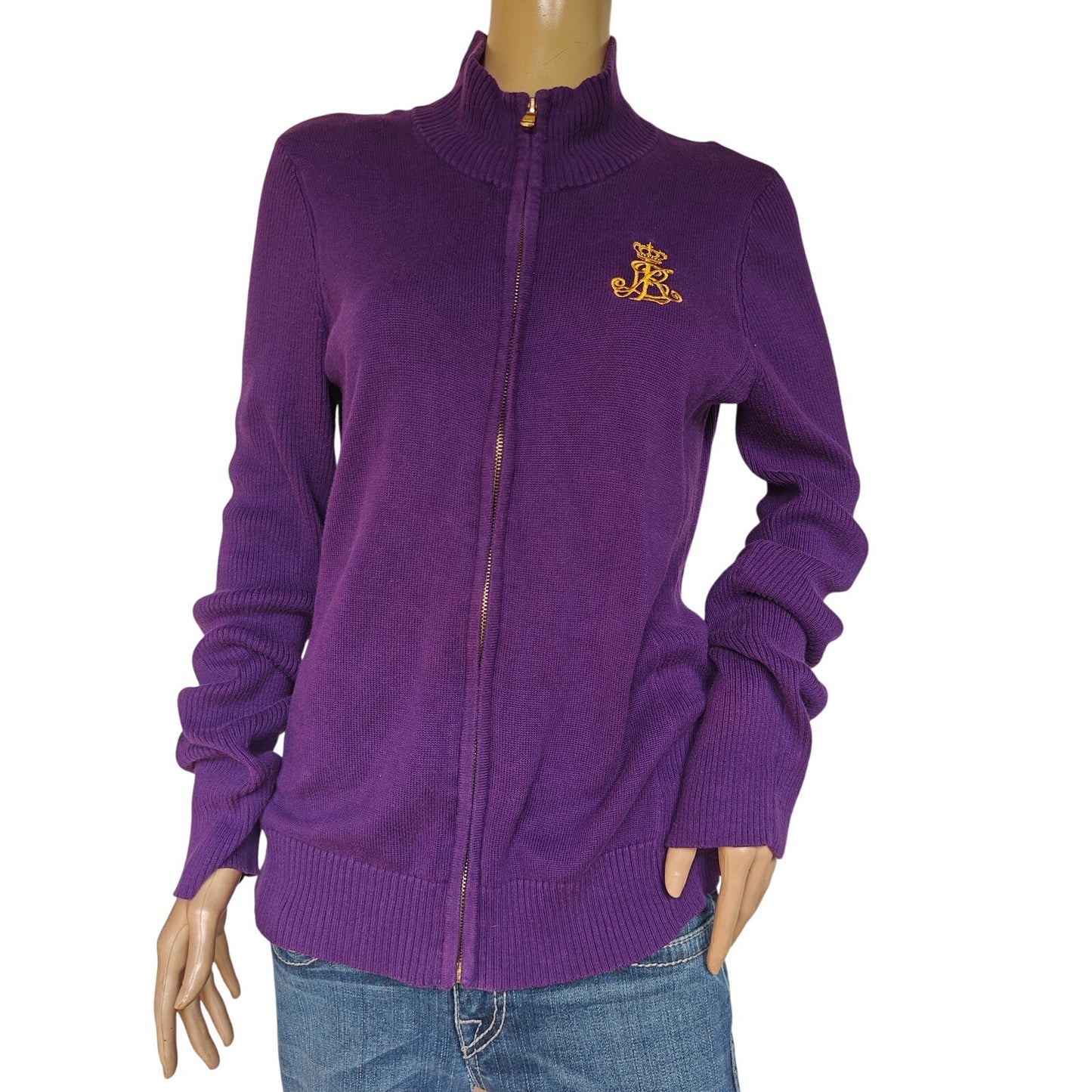 Purple Cotton Zip-Up Cardigan Sweater