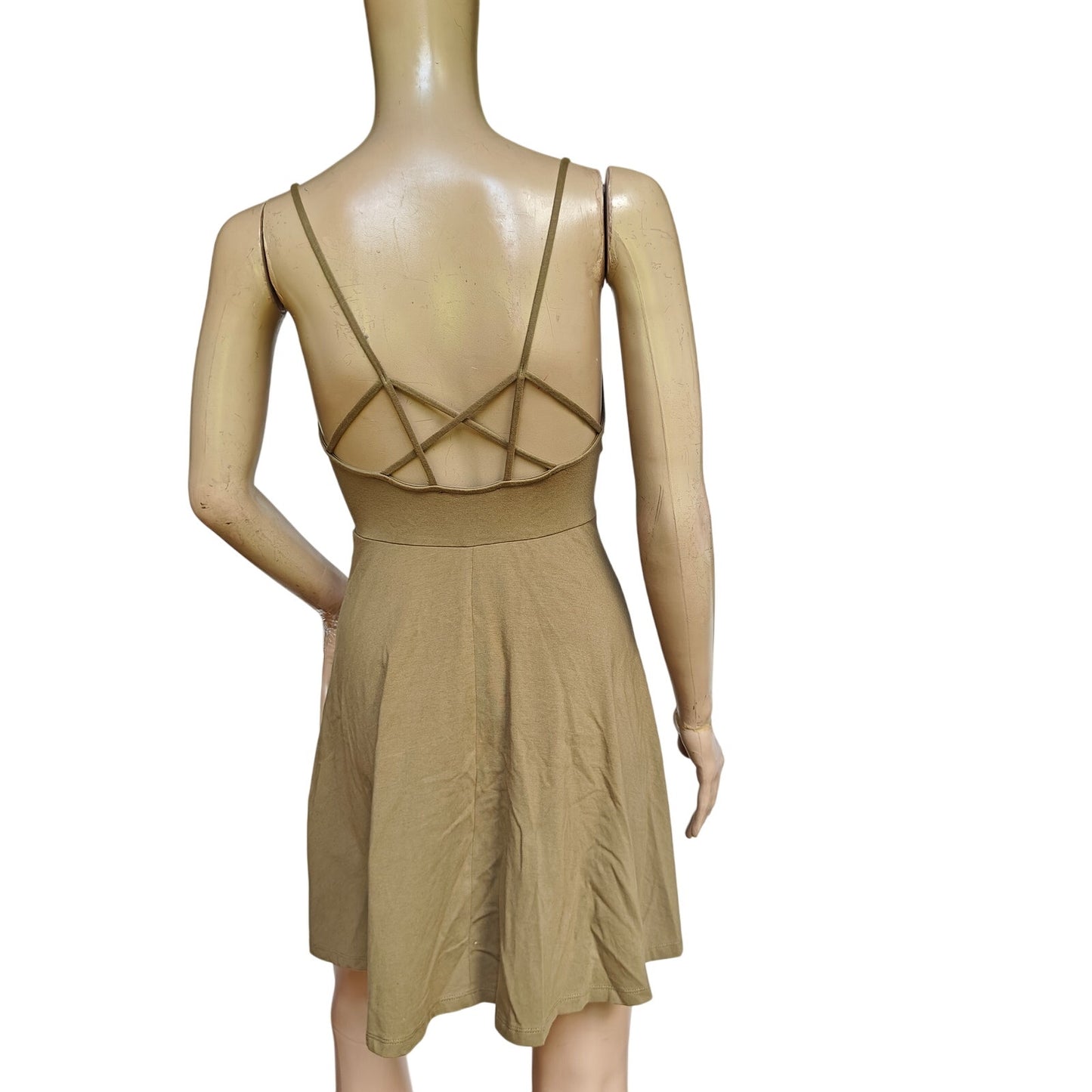 Olive Green Fit & Flare Spaghetti Strap Mini Dress