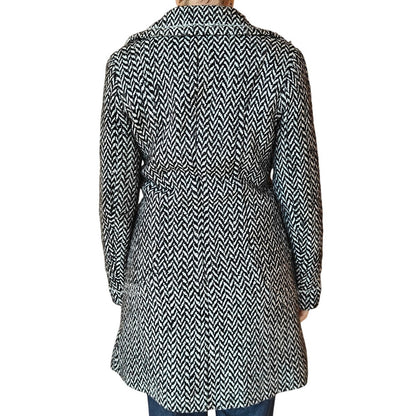 Black and White Herringbone Wool Blend Coat