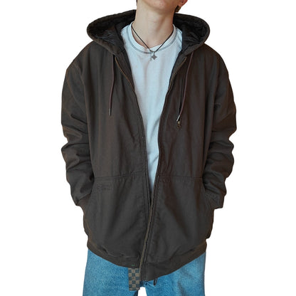 Brown Hooded and Quilted Workwear Jacket