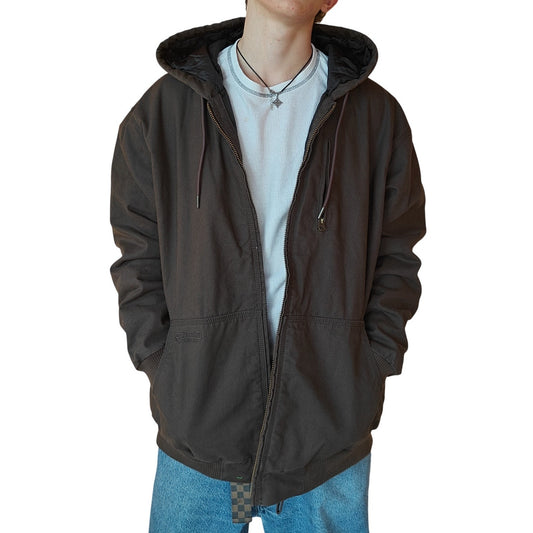 Brown Hooded and Quilted Workwear Jacket
